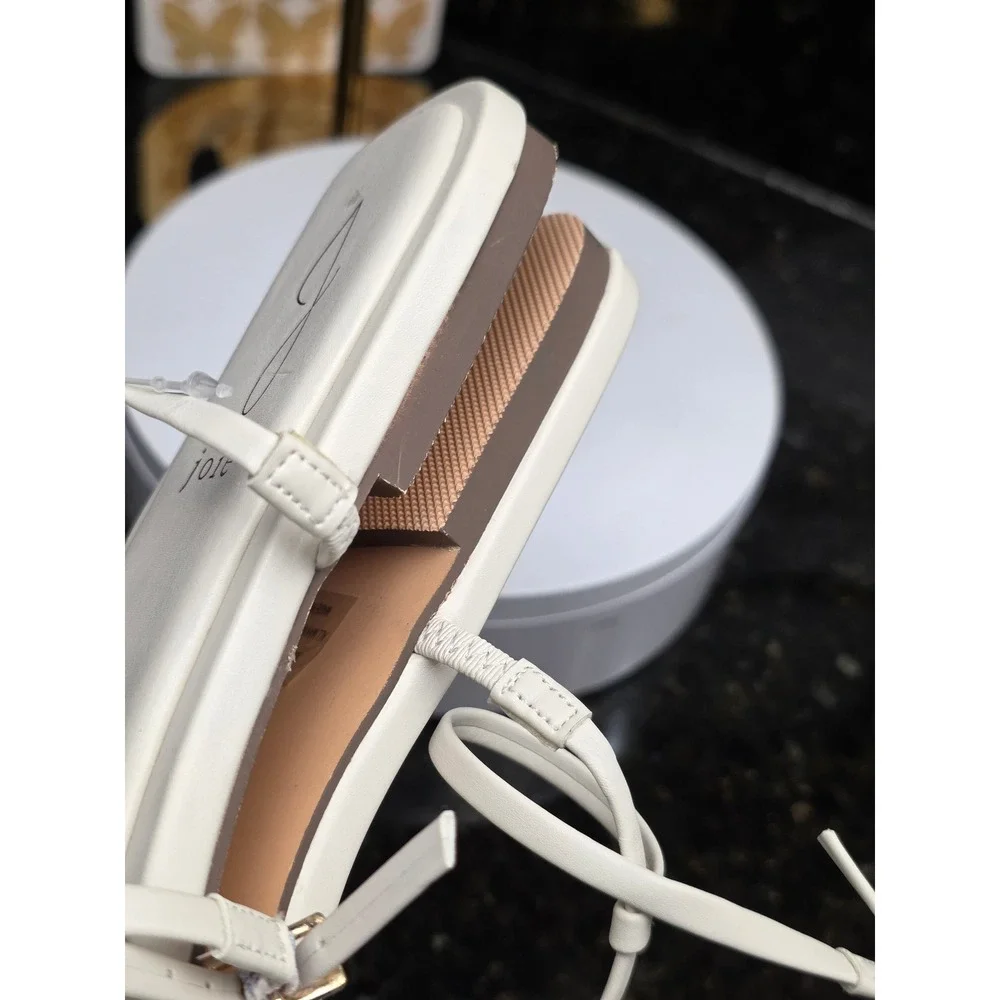 Joie Glory Sandal 8.5 White Strappy Square Toe Minimalist Flat Ankle Wrap Sandal